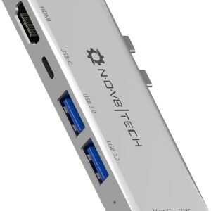 NOV8Tech USB C to HDMI Hub Adapter for Silver MacBook Air M1 2021/2020/2019/2018 & MacBook Pro M1 2021/2020/2019/2018/2017/2016 Dock UHS II SD/Micro SD Reader, Thunderbolt 3 100W PD, USB C, 2X USB 3.0