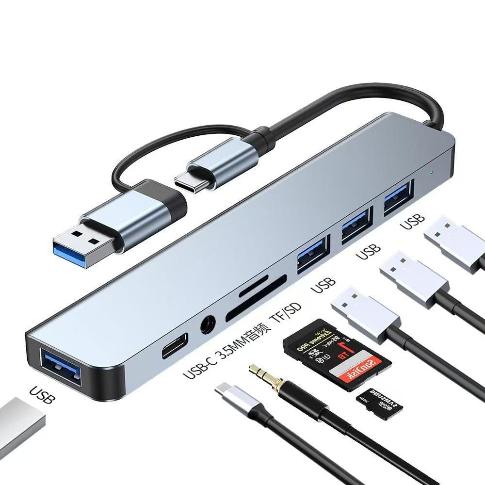 2IN1 8 Port USB 3.0 And 2.0 USB C Tf/sd And Audio - available in Pakistan at Metaware
