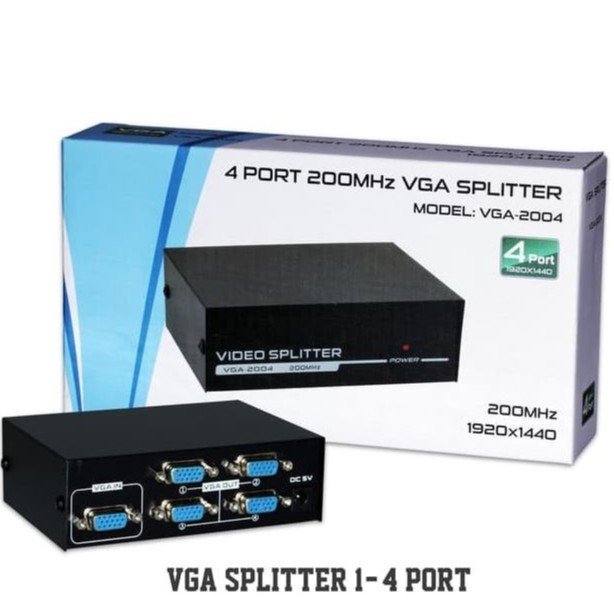 4-PORT VGA Splitter 200 MHZ - available in Pakistan at Metaware