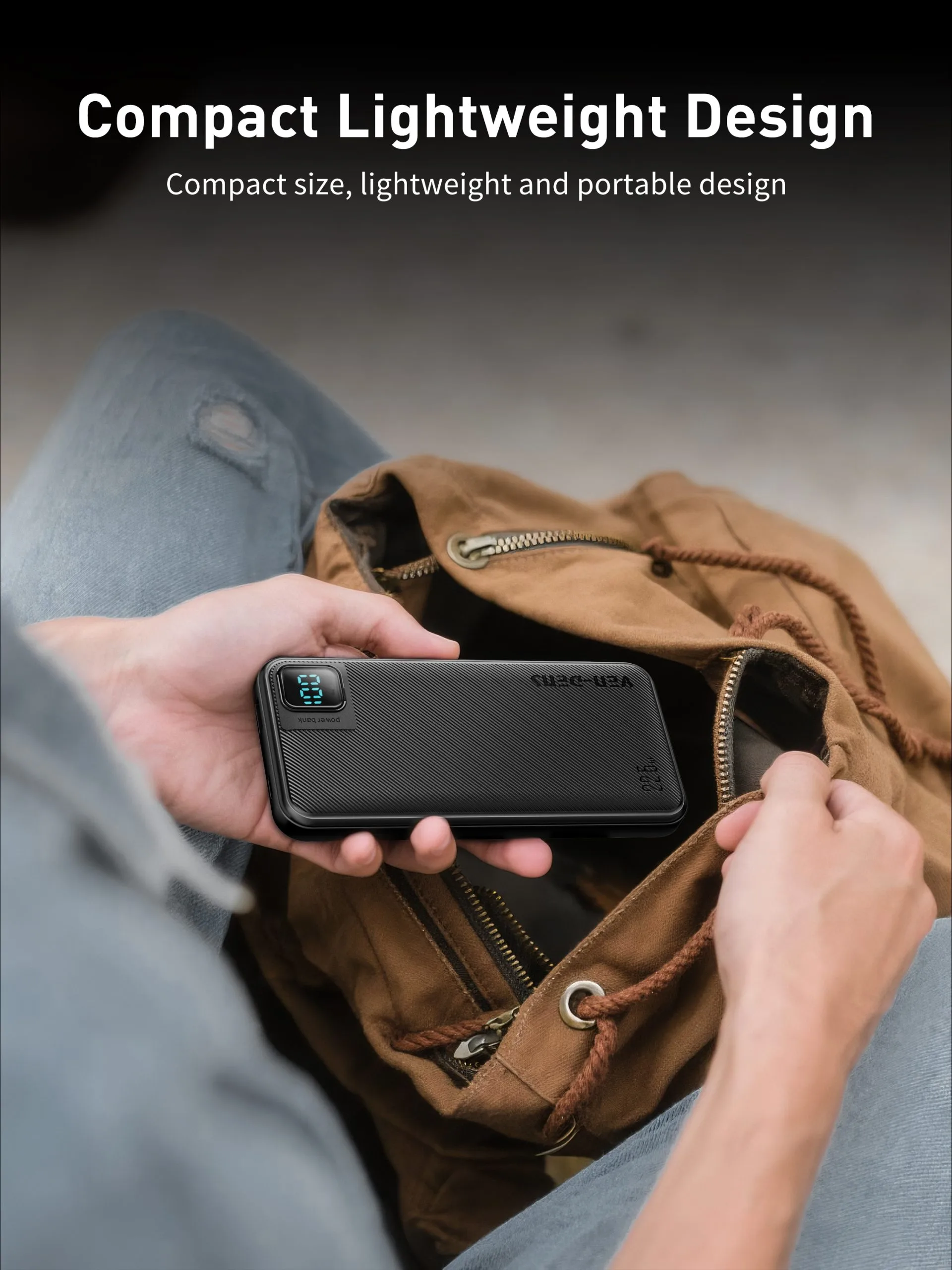 Ven Dens VD-PB061 Black 20000mAh 22.5W Power Bank with LED light with Built-In Cables - Image 4
