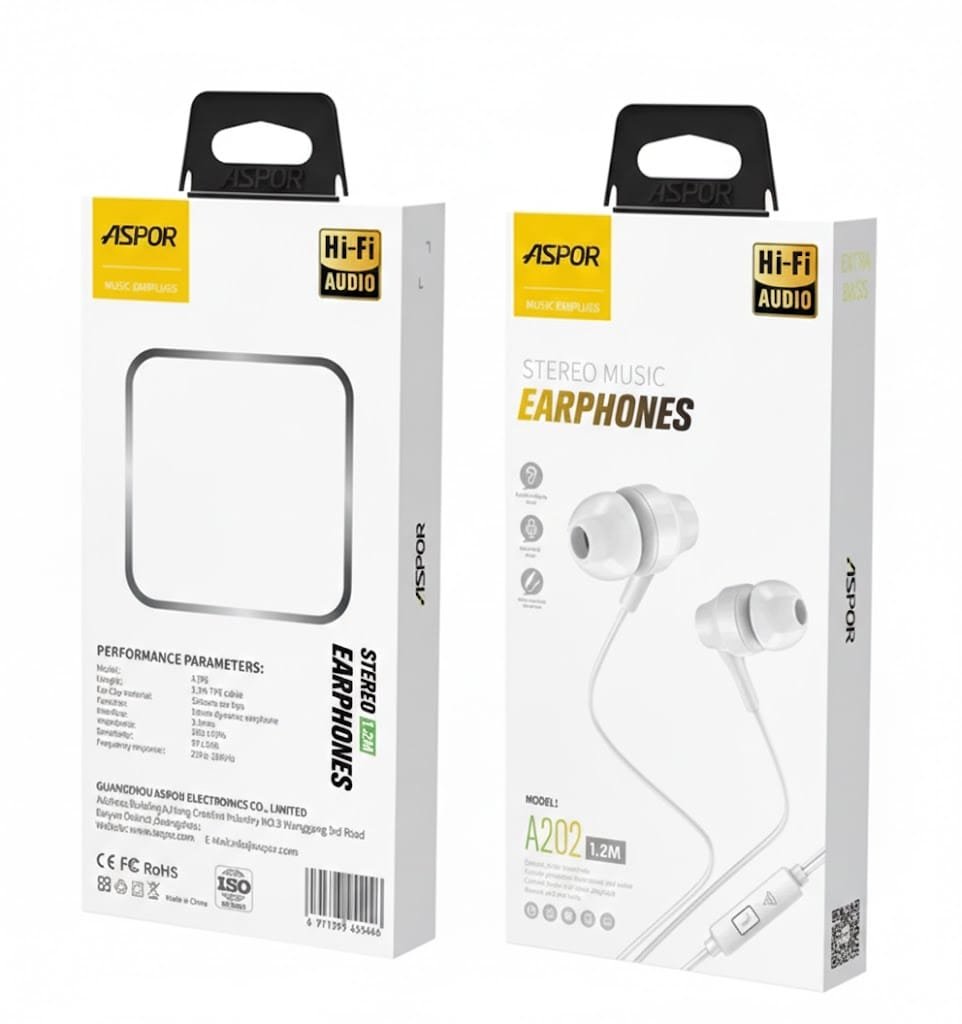 Aspor A202 DC 3.5MM Earphone Smart Surround Mic + Pause Button 1.2M Earphone - available in Pakistan at Metaware