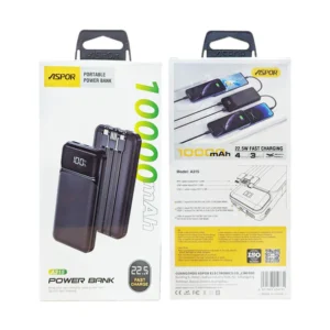 Aspor A315 10000mAh 22.5W High-Speed Power Bank with Built-in Cable - available in Pakistan at Metaware