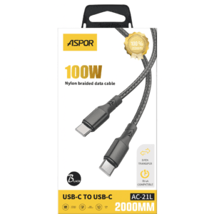 Aspor AC-21L 100W Nylon Cable Type-C to Type-C 2 Meter - available in Pakistan at Metaware