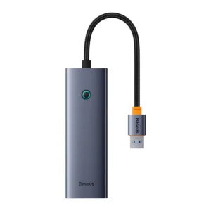Baseus UltraJoy Series 4-PORT Hub Space Grey（USB-A to USB 3.0*3+RJ45*1+USB-C 5V）B0005280B811-12 - available in Pakistan at Metaware
