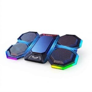 F32 Tec Semiconductor Cooler Adjustable 6-Angle Foldable Gaming RGB Four Turbo Fans Laptop Cooling Pad Phone Stock - available in Pakistan at Metaware