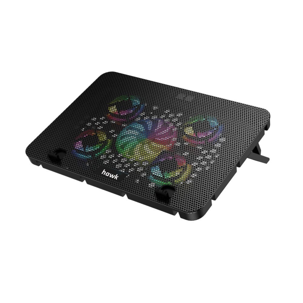 Hawk 069 laptop 5 Fan cooling Pad Ergonomic Cooling Pad with Adjustable Height (Black) - available in Pakistan at Metaware