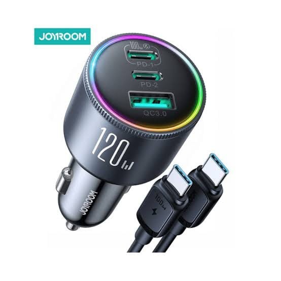 Joyroom JR-CCN07 120W 3-PORT (2PD+1QC3.0) Car Charger-Dark Gray - available in Pakistan at Metaware