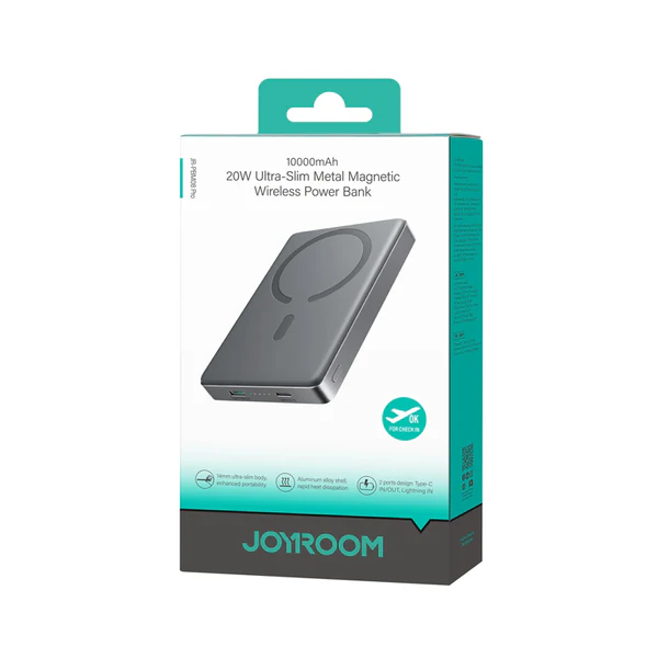 Joyroom JR-PBM08 Pro 20W Ultra-Slim Metal Magnetic Wireless Power Bank 10000mAh-Natural Titanium - available in Pakistan at Metaware