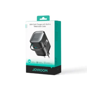 Joyroom JR-TCL02 GaN 65W Charger with Retractable Cable-Black - available in Pakistan at Metaware