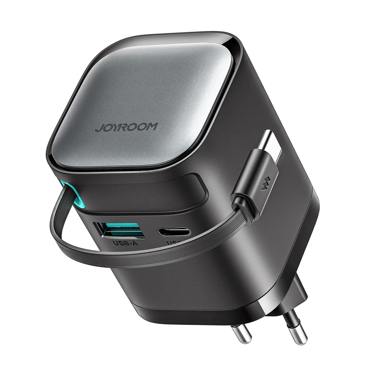 Joyroom JR-TCL02 GaN 65W Charger with Retractable Cable-Black - available in Pakistan at Metaware