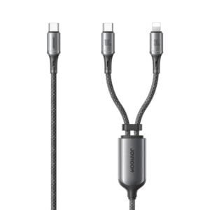 Joyroom S-A57 RapidX Series 100W 2-IN-1 Fast Charging Data Cable (Type-C to Type-C+Lightning) 1.5m-Dark Gray - available in Pakistan at Metaware