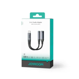 Joyroom SY-C02 Type-C to 3.5MM + Type-C Audio-Transfer Series 2-IN-1 Audio Adapter Black - available in Pakistan at Metaware