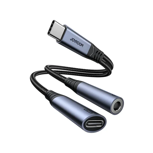 Joyroom SY-C02 Type-C to 3.5MM + Type-C Audio-Transfer Series 2-IN-1 Audio Adapter Black - available in Pakistan at Metaware