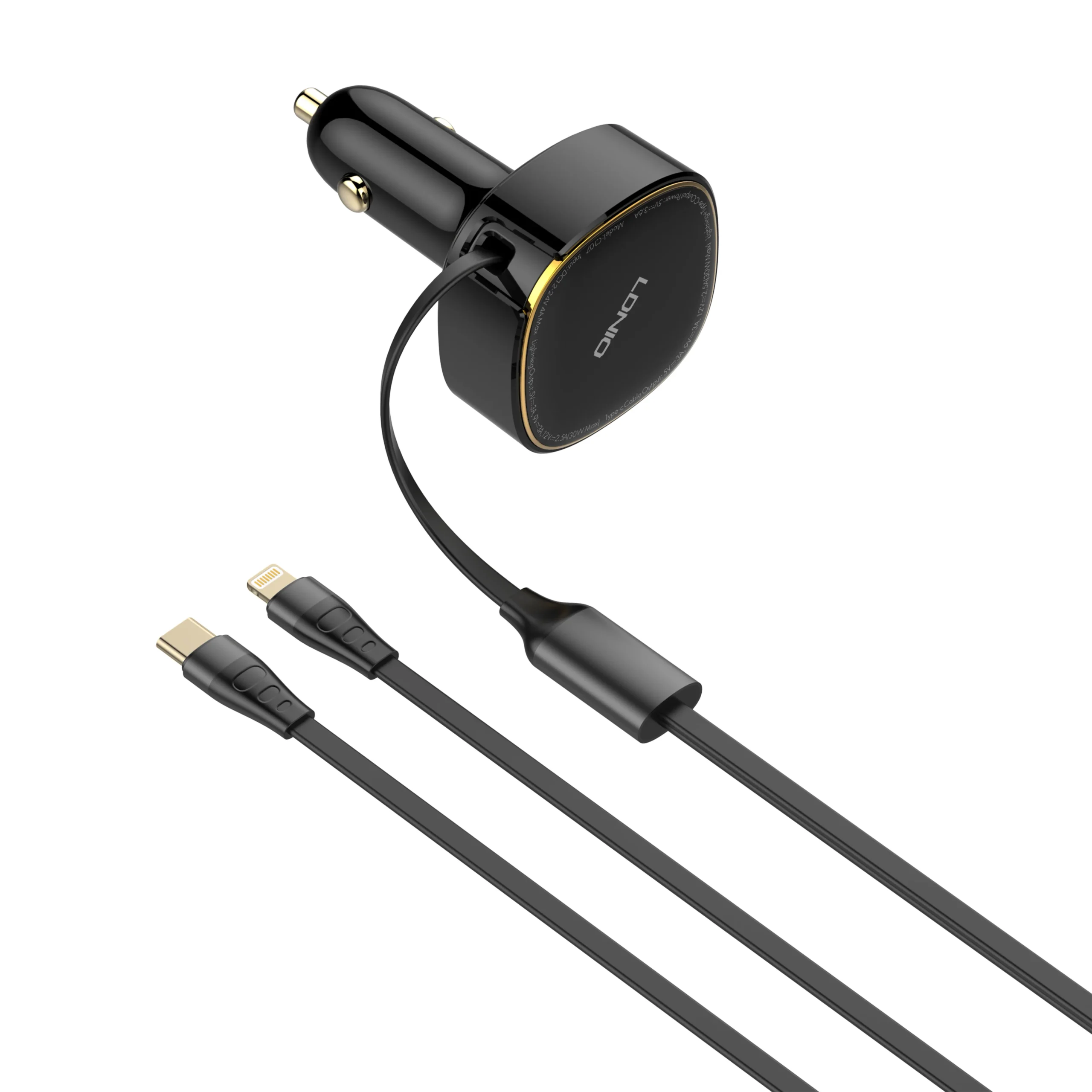 Ldnio C107 Fast Car Charger 30W Built-in Retractable Wired C + IP - available in Pakistan at Metaware