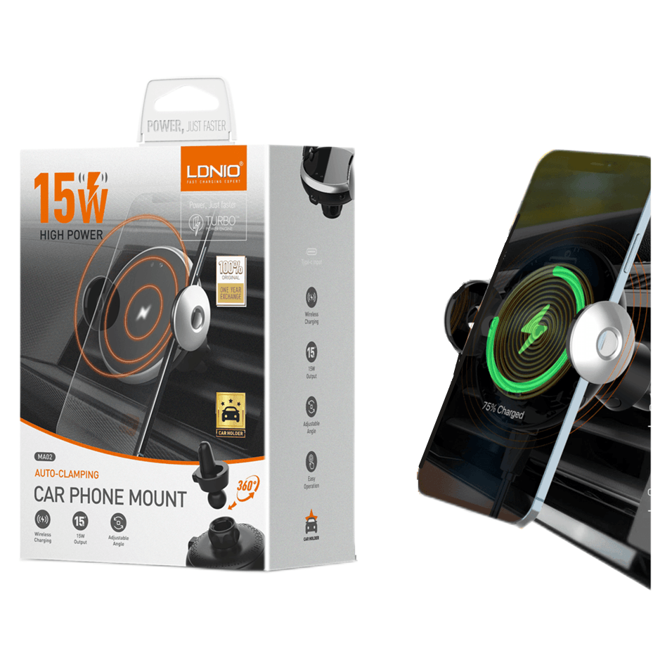 Ldnio MA02 15W Car Wireless Charger Stand – Fast Charging, Adjustable Design - available in Pakistan at Metaware