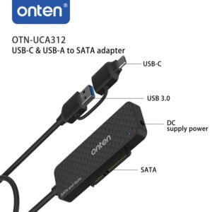 Onten USB-C & USB 3.0 to SATA adapter with USB 3.0 3 Ports Hub UCA312 - available in Pakistan at Metaware