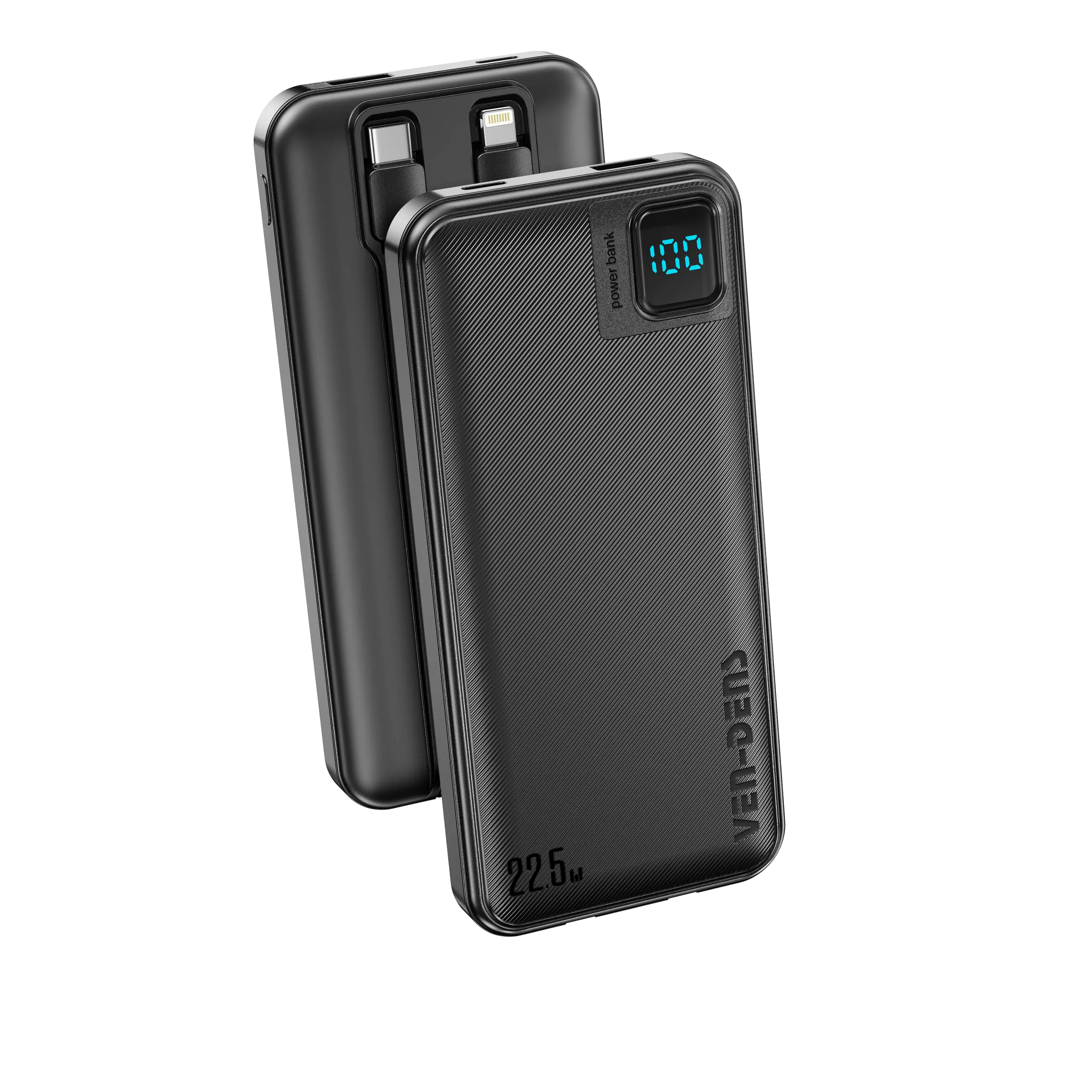 Ven Dens VD-PB061 Black 20000mAh 22.5W Power Bank with LED light with Built-In Cables - Image 2