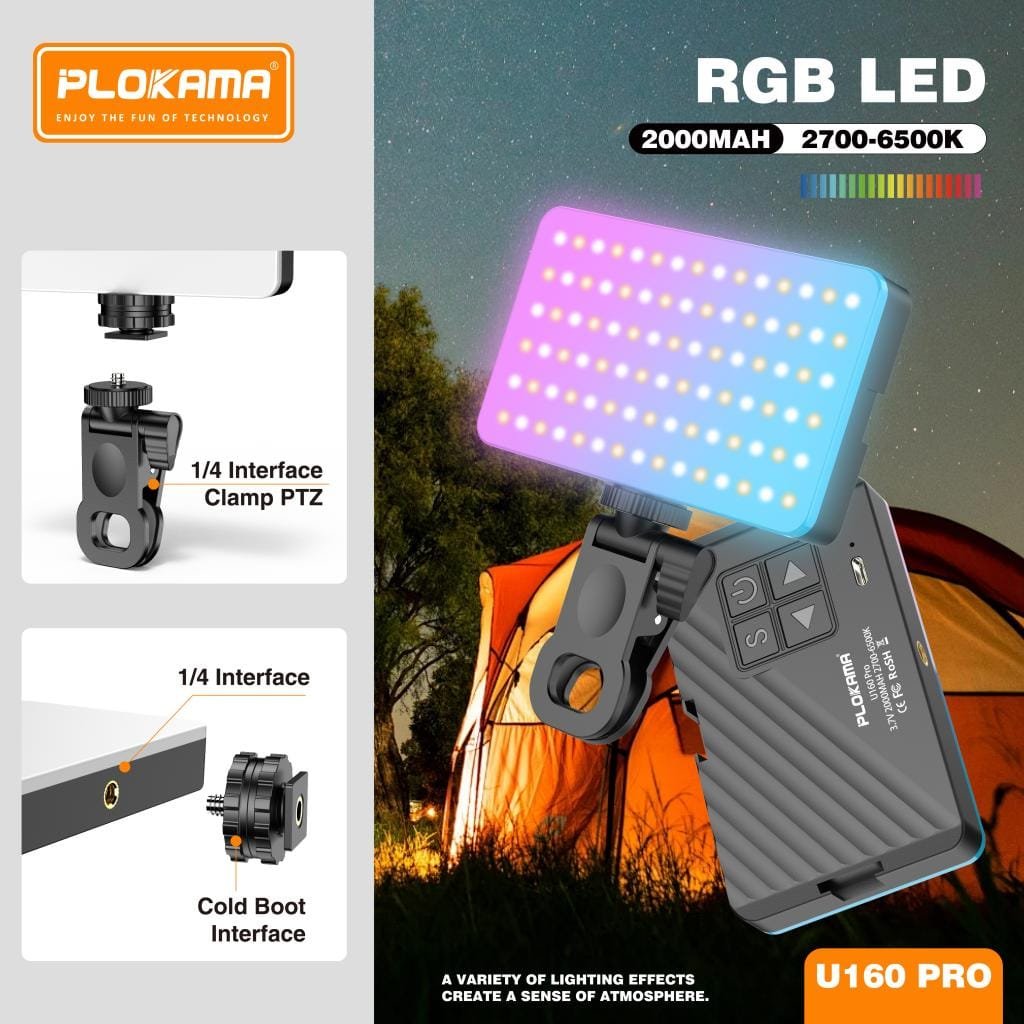 Plokama U160 Pro RGB Portable LED Fill Light (Rechargeable) 2700-6500K 2000mAh Battery - available in Pakistan at Metaware