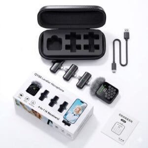 QY66 Wireless Lavalier Microphone with 4 Receivers Noise-Canceling Technology Type C & Lightning Connector - available in Pakistan at Metaware