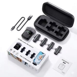 QY66 Wireless Lavalier Microphone with 4 Receivers Noise-Canceling Technology Type C & Lightning Connector - available in Pakistan at Metaware