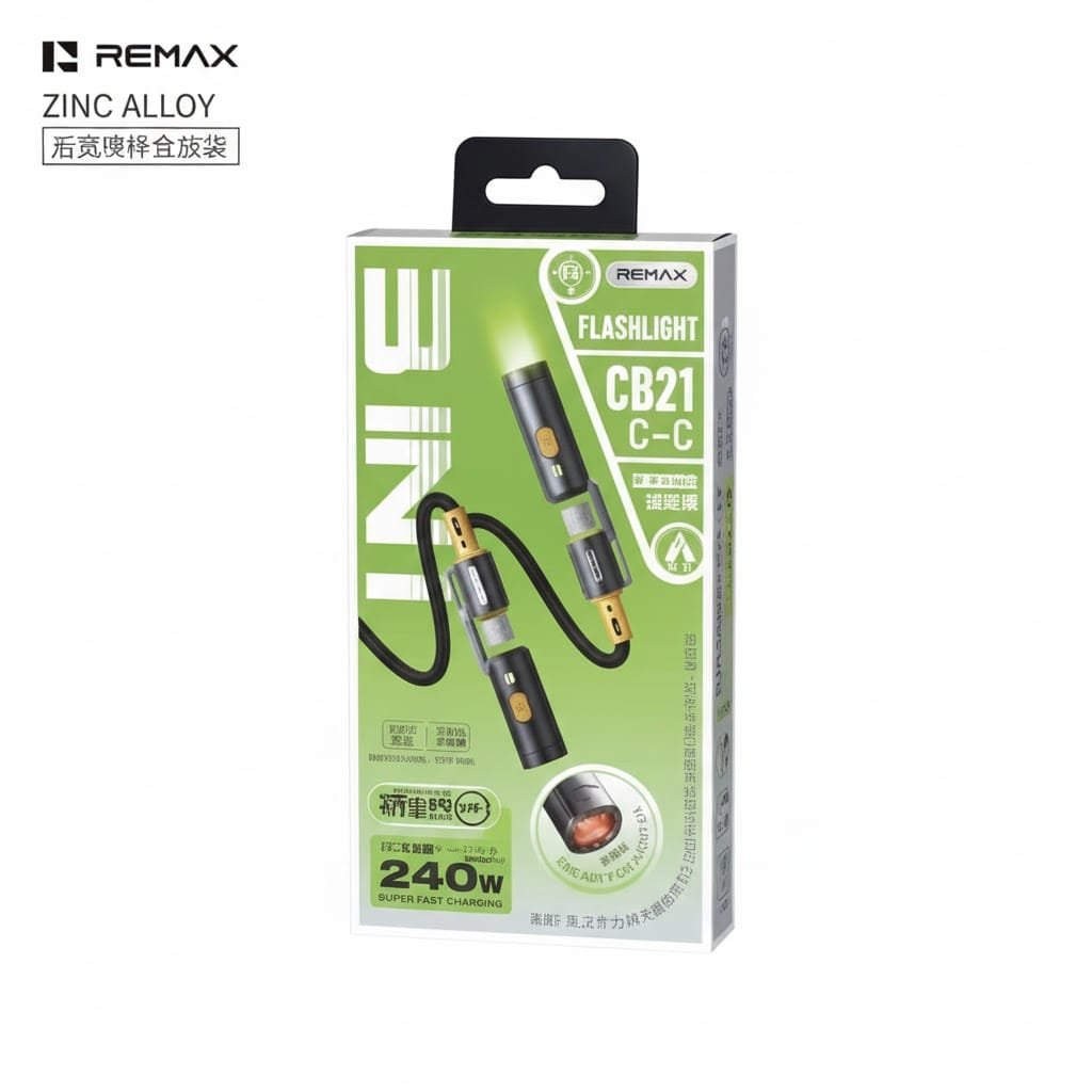 Remax CB21(C-C) 240W Walker Series Zinc Alloy Flashlight Lighter Fast Charging Data Cable 1.2M - available in Pakistan at Metaware