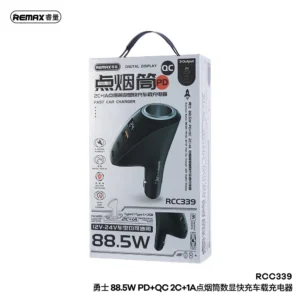 Remax RCC339 Warriors Series 88.5W Pd+qc 2C+1A Fast Car Charger with Digital Display - available in Pakistan at Metaware