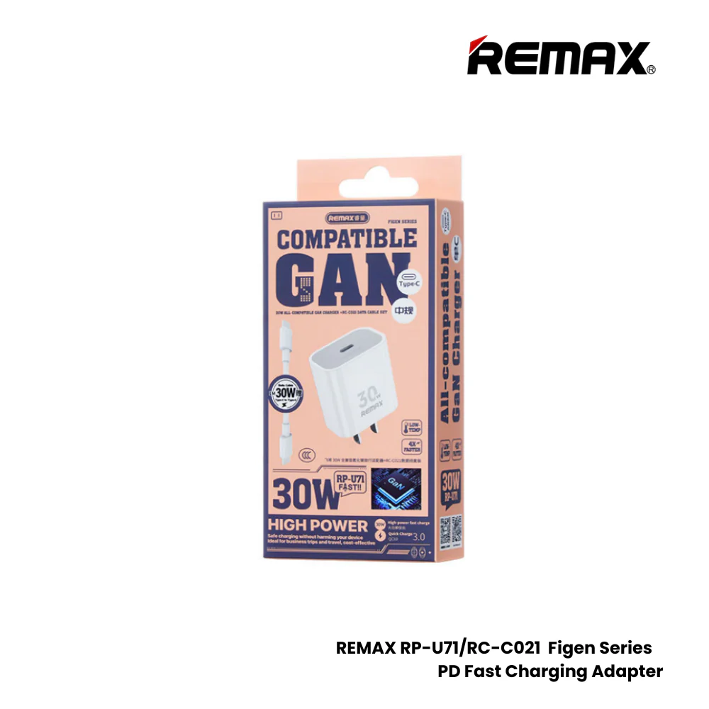 Remax RP-U71 30W GaN Figen Series Charger + RC-CO21 Data Cable Set - available in Pakistan at Metaware