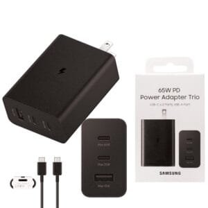 Samsung 65W USB-C Power Delivery Adapter (US Plug) with Trio Ports (2 x USB-C, 1 x USB-A) With C-c Cable - available in Pakistan at Metaware