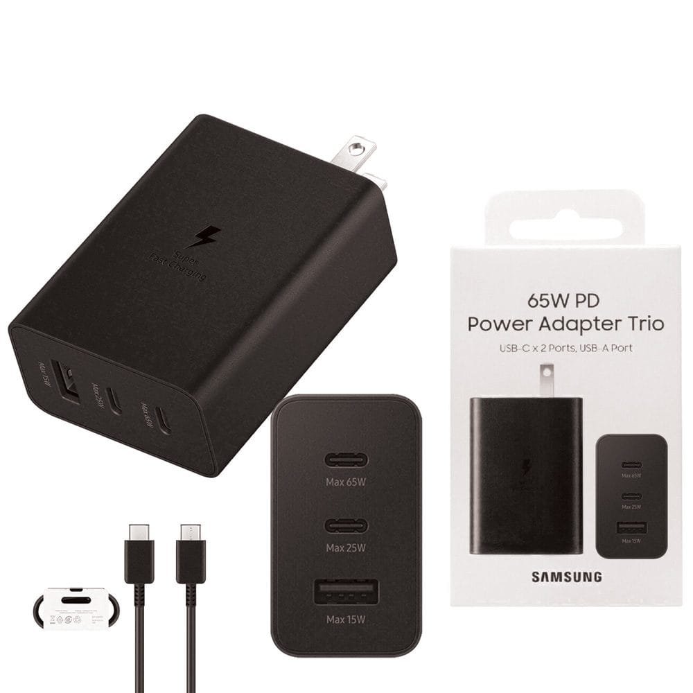 Samsung 65W USB-C Power Delivery Adapter (US Plug) with Trio Ports (2 x USB-C, 1 x USB-A) With C-c Cable - available in Pakistan at Metaware
