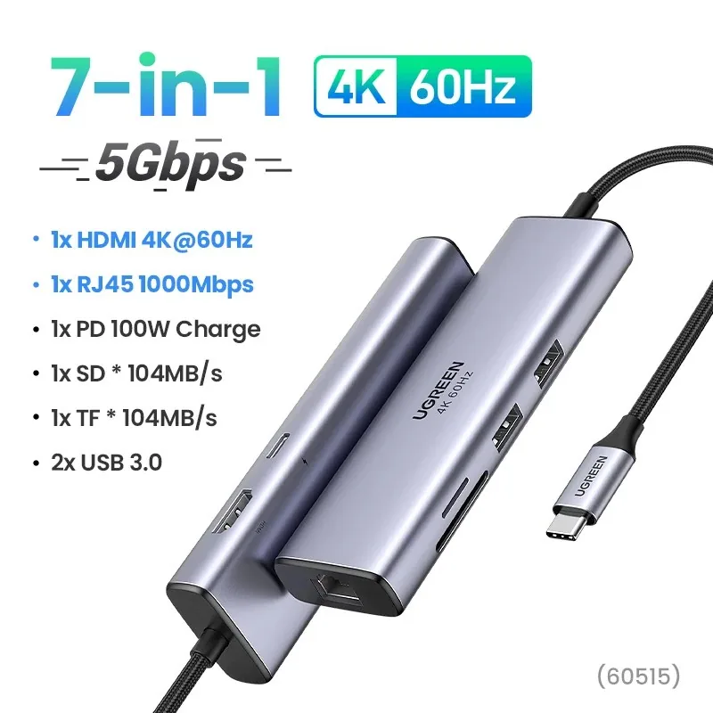 UGREEN CM512 7IN1 USB-C to HDMI*2 USB-A 3.0*2 PD 100W*1 RJ45 (Gigabit)*1 SD/TF*1 Hub 60515 - available in Pakistan at Metaware