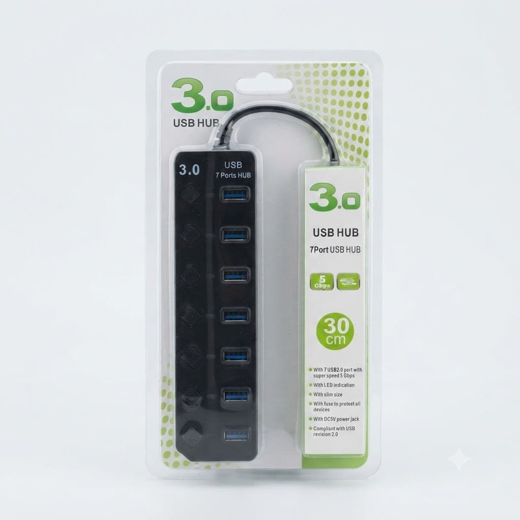 USB 3.0 7 Port Hub (black) - available in Pakistan at Metaware