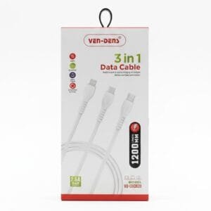 Ven Dens VD-DC0020 3 In 1 USB to Type C Lightning and Micro Charging Cable (1.2 Meter) - available in Pakistan at Metaware
