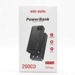 Ven Dens VD-PB061 Black 20000mAh 22.5W Power Bank with LED light with Built-In Cables - available in Pakistan at Metaware