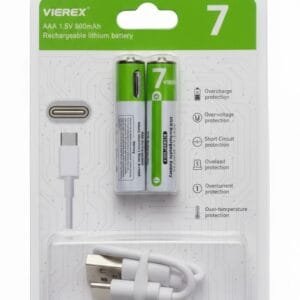 Vierex Rechargeable Cell with Type C Port Aaa Lithium Ion Battery Pack of Two Cells - available in Pakistan at Metaware