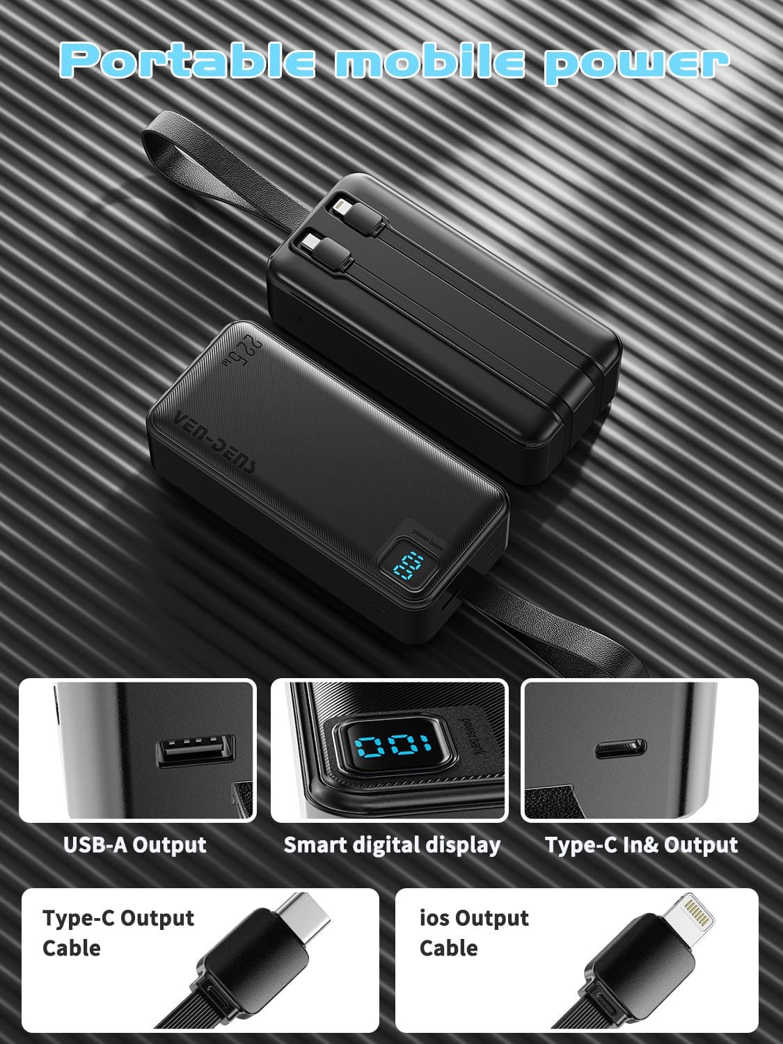 Ven-Dens VD-PB062 30000mAh Power Bank 22.5W Fast Charging - Image 3