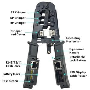 468ST Modular RJ45 RJ12 RJ11 Network Cable Crimper with Cable Tester
