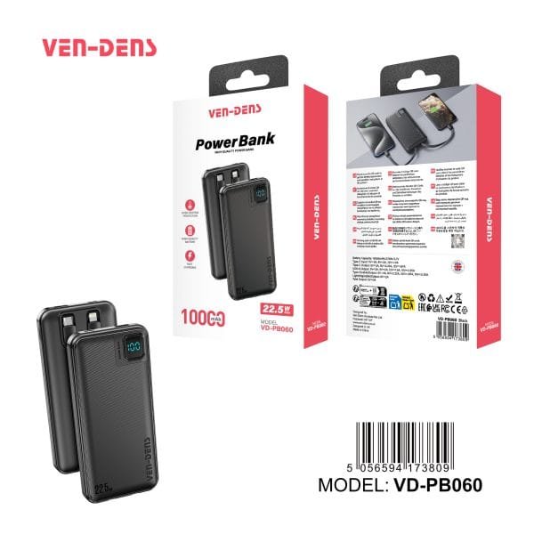 Ven-Dens VD-PB060 10000mAh Power Bank 22.5W Fast Charging