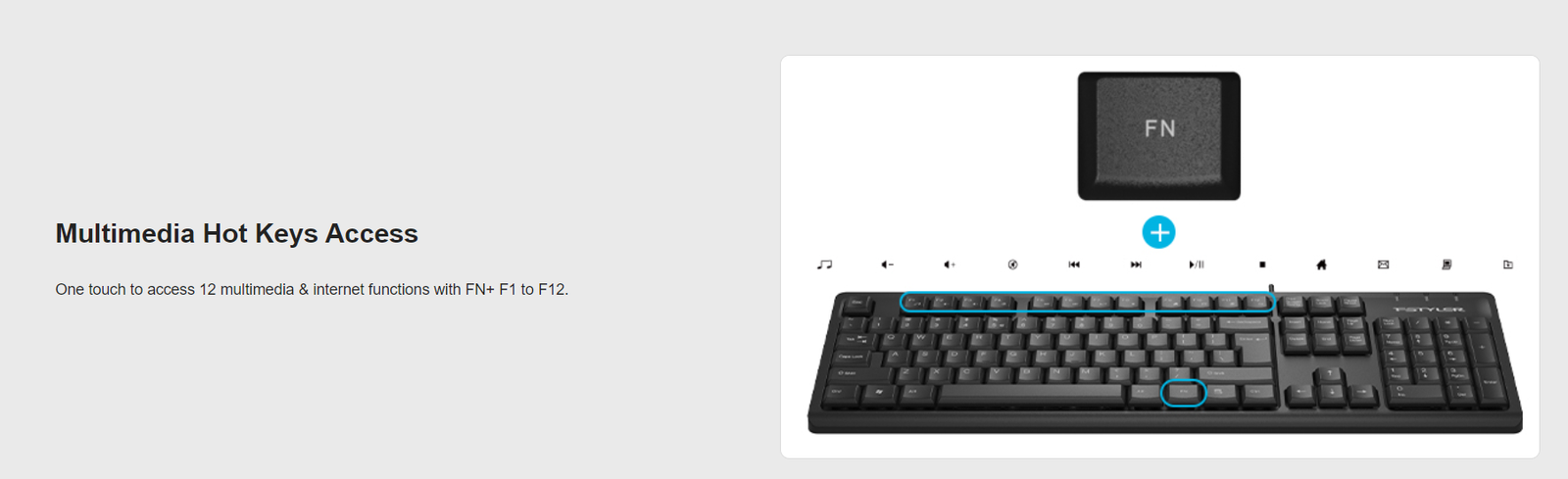 FK12 Multimedia Wired Keyboard Feature Breakdown 3