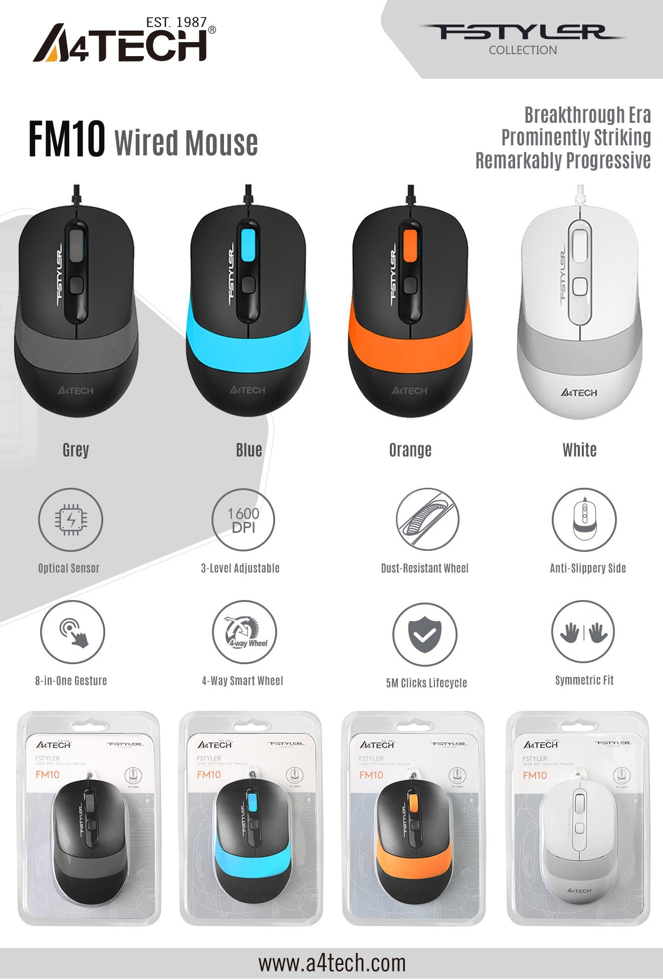 FM10S 1600 DPI Optical Mouse Feature Breakdown 1