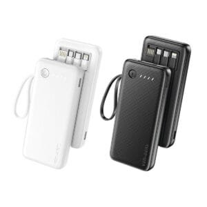 Ven Dens VD-PB058 10000mAh power bank with built-in cables in black and white